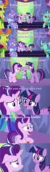 Size: 801x2697 | Tagged: safe, edit, edited screencap, screencap, cornicle, starlight glimmer, thorax, trixie, twilight sparkle, alicorn, changedling, changeling, pony, unicorn, celestial advice, g4, awkward, c:, comic, confused, eye contact, female, floppy ears, frown, grin, gritted teeth, hug, jewelry, king thorax, lesbian, looking at each other, male, mare, necklace, open mouth, raised eyebrow, screencap comic, ship:twistarlight, shipping, smiling, that escalated quickly, twilight sparkle (alicorn), twilight's castle, uvula, wide eyes