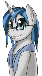 Size: 1097x2003 | Tagged: safe, artist:wcnimbus, oc, oc only, oc:arcana aid, pony, unicorn, cute, female, glasses, looking at you, mare, sitting, smiling, solo, towel, wet mane