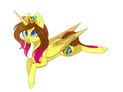 Size: 1993x1494 | Tagged: safe, artist:ohhoneybee, oc, oc only, oc:rainbowheart, alicorn, pony, :t, colored pupils, female, mare, prone, simple background, solo, transparent background