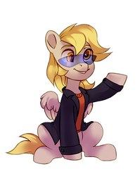 Size: 1723x2160 | Tagged: safe, artist:share dast, derpy hooves, pegasus, pony, g4, clothes, derpfest, female, glasses, mare, simple background, sitting, solo, white background