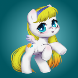 Size: 3000x3000 | Tagged: safe, artist:vitalspark, oc, oc only, oc:june, pegasus, pony, chibi, gradient background, headband, heart eyes, high res, solo, wingding eyes