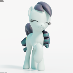 Size: 2048x2048 | Tagged: safe, artist:therealdjthed, coloratura, earth pony, pony, g4, 3d, 3d model, adorable face, blender, blender cycles, cute, cycles render, eyes closed, female, high res, mare, model:djthed, raised hoof, rara, rarabetes, simple background, smiling, solo, standing, white background