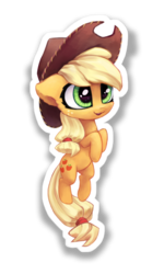 Size: 1200x2000 | Tagged: safe, artist:inowiseei, applejack, earth pony, pony, g4, chibi, female, hat, simple background, solo, sticker, transparent background