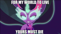 Size: 1280x720 | Tagged: safe, edit, edited screencap, screencap, sci-twi, twilight sparkle, equestria girls, g4, my little pony equestria girls: friendship games, caption, dragon ball, dragon ball z, edgy, female, image macro, majin, meme, midnight sparkle, midnight sparkle's lines, nemesis prime, optimus prime, quote, solo, spoilers for another series, text, transformers, transformers: the last knight