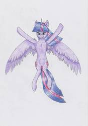 Size: 923x1319 | Tagged: safe, artist:sunshinerainart, twilight sparkle, alicorn, pony, g4, both cutie marks, female, solo, spread wings, traditional art, twilight sparkle (alicorn), wings