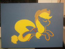 Size: 1600x1200 | Tagged: safe, artist:rainbowderpy, artist:up1ter, applejack, earth pony, pony, g4, cowboy hat, eyes closed, female, hat, solo, spray paint, stencil, stetson, traditional art