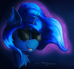 Size: 2437x2300 | Tagged: safe, artist:ferasor, princess luna, alicorn, pony, g4, cool, female, high res, mare, open, smiling, solo, sunglasses