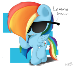 Size: 2297x2073 | Tagged: safe, artist:bronybehindthedoor, rainbow dash, pegasus, pony, g4, backwards cutie mark, female, high res, mare, solo, sunglasses