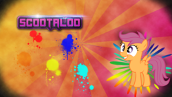 Size: 1920x1080 | Tagged: safe, artist:rainbowderpy, scootaloo, pegasus, pony, g4, female, filly, smiling, solo, wallpaper