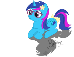 Size: 2302x1794 | Tagged: safe, artist:rainbowderpy, oc, oc only, pony, unicorn, bow, glasses, hair bow, prone, smiling, solo, tail bow