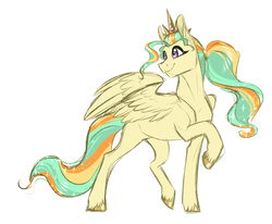 Size: 2004x1655 | Tagged: safe, artist:vindhov, oc, oc only, pegasus, pony, crown, female, jewelry, magical lesbian spawn, mare, offspring, parent:princess celestia, parent:sunset shimmer, parents:sunsestia, raised hoof, regalia, simple background, solo, starry mane, white background