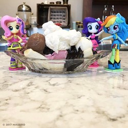 Size: 1080x1080 | Tagged: safe, fluttershy, rainbow dash, rarity, equestria girls, g4, official, doll, equestria girls minis, eqventures of the minis, food, ice cream, irl, photo, toy
