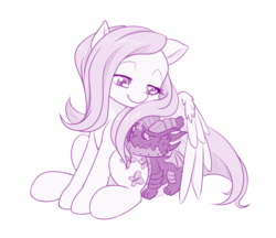 Size: 1000x862 | Tagged: safe, artist:dstears, fluttershy, dragon, pegasus, pony, g4, comforting, crossover, deathwing, duo, female, fluttermom, mare, monochrome, motherly, smiling, warcraft, world of warcraft
