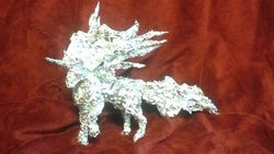 Size: 480x270 | Tagged: safe, artist:thefoilguy, princess celestia, alicorn, pony, g4, aluminum, irl, photo, princess, raised hoof, sculpture, solo, spread wings, tinfoil, traditional art, wings