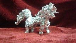 Size: 480x270 | Tagged: safe, artist:thefoilguy, pinkie pie, earth pony, pony, g4, aluminum, irl, laughing, photo, sculpture, solo, tinfoil, traditional art