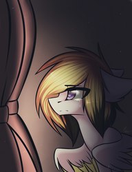 Size: 1662x2160 | Tagged: safe, artist:norra, oc, oc only, pegasus, pony, crying, curtains, female, mare, signature, solo