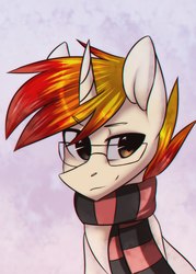 Size: 1543x2160 | Tagged: safe, artist:norra, oc, oc only, pony, unicorn, clothes, glasses, male, scarf, solo, stallion