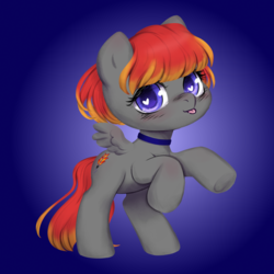 Size: 3000x3000 | Tagged: safe, artist:vitalspark, oc, oc only, oc:arian blaze, pegasus, pony, base used, chibi, collar, heart eyes, high res, pet play, solo, tongue out, wingding eyes