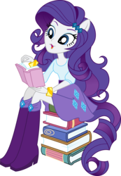 Size: 3000x4336 | Tagged: safe, artist:aqua-pony, rarity, equestria girls, g4, book, boots, bracelet, clothes, cute, female, high heel boots, high res, open mouth, ponied up, pony ears, ponytail, reading, simple background, skirt, smiling, solo, transparent background, vector