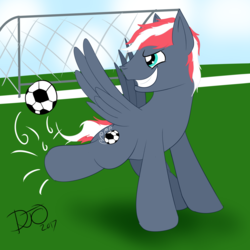 Size: 1500x1500 | Tagged: safe, artist:djose-ohara, oc, oc only, oc:gulf stream, pegasus, pony, brother, football, hoofball, soccer field, solo, sports