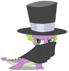 Size: 2899x3000 | Tagged: safe, artist:brony-works, spike, dragon, g4, cloak, clothes, dastardly spike, dastardly whiplash, hat, high res, male, pure unfiltered evil, simple background, solo, top hat, transparent background, vector, watermark