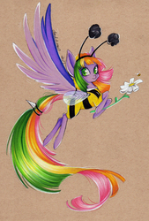 Size: 2088x3095 | Tagged: safe, artist:divinekitten, oc, oc only, oc:fancy fruit, bee, clothes, costume, flower, high res, solo, traditional art