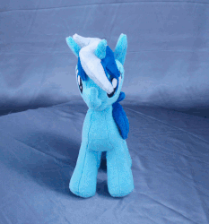 Size: 696x748 | Tagged: safe, artist:adamar44, minuette, pony, unicorn, g4, animated, gif, irl, perfect loop, photo, plushie, rotating, solo, stop motion