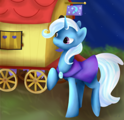 Size: 3000x2900 | Tagged: safe, artist:hirundoarvensis, trixie, pony, g4, cape, clothes, female, high res, raised hoof, solo, trixie's cape, trixie's wagon