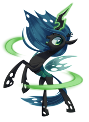 Size: 1280x1760 | Tagged: safe, artist:wicklesmack, queen chrysalis, changeling, changeling queen, g4, crown, fangs, female, glowing horn, horn, jewelry, magic, open mouth, rearing, regalia, simple background, smiling, solo, transparent background
