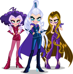 Size: 6905x7000 | Tagged: safe, artist:orin331, equestria girls, g4, absurd resolution, clothes, crossover, darcy (winx club), equestria girls style, equestria girls-ified, evil smile, grin, hand on hip, high heels, icy, long hair, looking at you, looking back, simple background, smiling, stormy, the trix, transparent background, trio, winx club, witch
