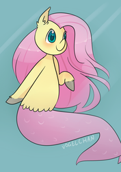 Size: 1280x1811 | Tagged: safe, artist:vogelchan, fluttershy, merpony, g4, colored hooves, female, looking away, solo, underwater, watershy