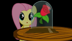 Size: 640x360 | Tagged: safe, artist:filmcity, fluttershy, g4, beauty and the beast, female, flower, looking at something, parody, rose, solo