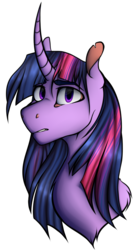 Size: 644x1180 | Tagged: safe, artist:z0mb1e-cat, twilight sparkle, g4, bust, curved horn, female, horn, portrait, simple background, solo, transparent background