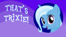 Size: 3840x2160 | Tagged: safe, artist:badumsquish, derpibooru exclusive, trixie, pony, unicorn, g4, bust, cute, female, high res, looking at you, portrait, solo, that's trixie, title card, wallpaper