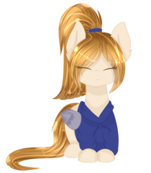 Size: 1937x2207 | Tagged: safe, artist:little-sketches, oc, oc only, pegasus, pony, clothes, commission, cute, eye clipping through hair, eyes closed, female, hoodie, mare, ponytail, prone, simple background, smiling, solo, transparent background