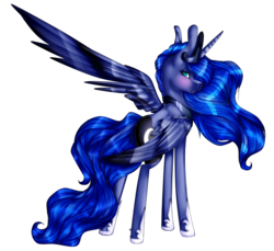 Size: 1024x940 | Tagged: safe, artist:symphstudio, princess luna, alicorn, pony, g4, blushing, butt, collaboration, crown, female, jewelry, looking back, mare, moonbutt, plot, rear view, regalia, simple background, smiling, solo, transparent background