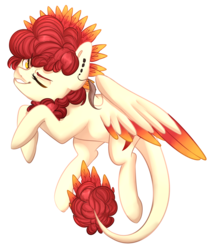 Size: 1570x1872 | Tagged: safe, artist:slasharu, oc, oc only, oc:chimie changa, hybrid, ear piercing, hooves up, one eye closed, pegaphoenix, piercing, simple background, transparent background, wink