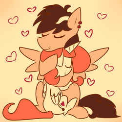 Size: 2297x2289 | Tagged: safe, artist:php54, oc, oc only, oc:melodyamity, alicorn, pegasus, pony, heart, high res, hug, love, piercing