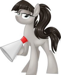 Size: 1024x1251 | Tagged: safe, artist:kellythedrawinguni, oc, oc only, oc:curtain call, earth pony, pony, female, mare, megaphone, simple background, solo, transparent background