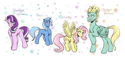 Size: 4786x2235 | Tagged: safe, artist:lavendersweet69, fluttershy, starlight glimmer, trixie, zephyr breeze, pegasus, pony, unicorn, g4, chest fluff, high res