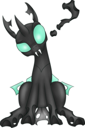 Size: 1750x2635 | Tagged: safe, artist:waffleberry, changeling, exploitable, question mark, simple background, sitting, solo, transparent background