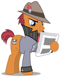 Size: 2380x3000 | Tagged: safe, artist:brony-works, sourpuss, earth pony, pony, g4, clothes, grumpy cat, hat, high res, male, newspaper, simple background, solo, stallion, transparent background, vector