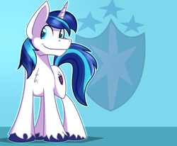 Size: 2317x1909 | Tagged: safe, artist:tehshockwave, shining armor, pony, unicorn, g4, chest fluff, cute, cutie mark background, male, shining adorable, smiling, solo, stallion