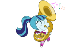 Size: 3000x2000 | Tagged: safe, artist:vcm1824, sonata dusk, equestria girls, g4, chibi, cute, eyes closed, female, high res, musical instrument, simple background, solo, sonatabetes, sousaphone, transparent background