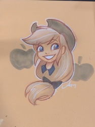 Size: 3264x2448 | Tagged: safe, artist:amy mebberson, applejack, equestria girls, g4, high res, smiling, traditional art, watercolor painting, wondercon 2017