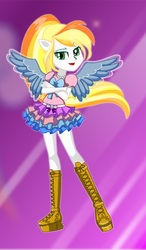 Size: 349x596 | Tagged: safe, oc, oc only, oc:golden angel, equestria girls, g4, boots, crossed arms, high heel boots, ruffle skirt, smirk, solo, spread wings, starsue, wings