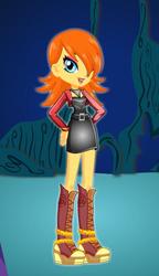 Size: 341x591 | Tagged: safe, oc, oc only, oc:dj blast3r, equestria girls, g4, black dress, boots, clothes, dress, high heel boots, red coat, starsue