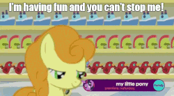 Size: 843x467 | Tagged: safe, edit, edited screencap, screencap, carrot top, cherry berry, golden harvest, princess flurry heart, earth pony, pegasus, pony, a flurry of emotions, g4, and nopony can stop me, animated, cute, eyes closed, female, flurrybetes, foal, frown, gif, having fun, looking back, mare, meme, open mouth, race swap, shopping cart, smiling, supermarket, wheeeee