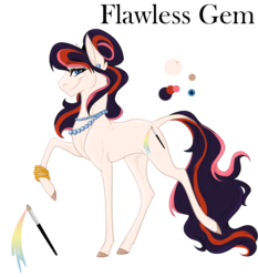 Size: 1457x1566 | Tagged: safe, artist:cranberry--zombie, oc, oc only, oc:flawless gem, earth pony, pony, female, jewelry, magical lesbian spawn, mare, necklace, offspring, parent:oc:varnish, parent:rarity, parents:canon x oc, raised hoof, reference sheet, simple background, solo, transparent background