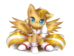 Size: 1191x900 | Tagged: dead source, safe, artist:nika191319, pony, crossover, cute, male, miles "tails" prower, ponified, solo, sonic the hedgehog (series)